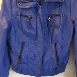 Blue Faux Leather bomber jacket